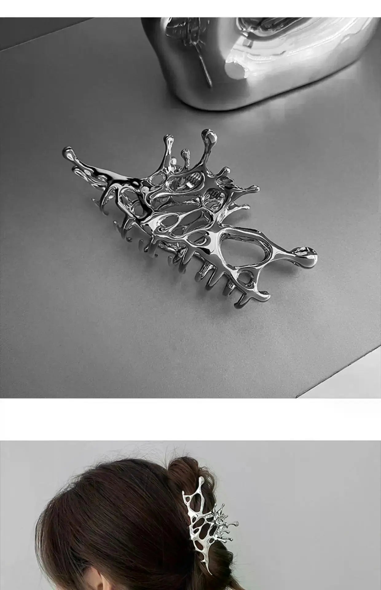 1/2PCS Geometric Claw Clips Women Large Metal Silver Color Korean Fashion Shark Hair Clips Grab Clamps Girls Hair Accessories