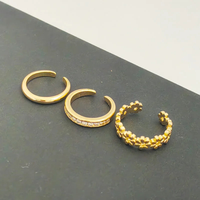 3pcs Gold Plated Dazzling Zircon Toe Ring