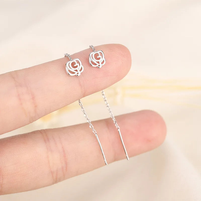 Drop Ear Line Long Hanging Earrings for Women Rose Gold