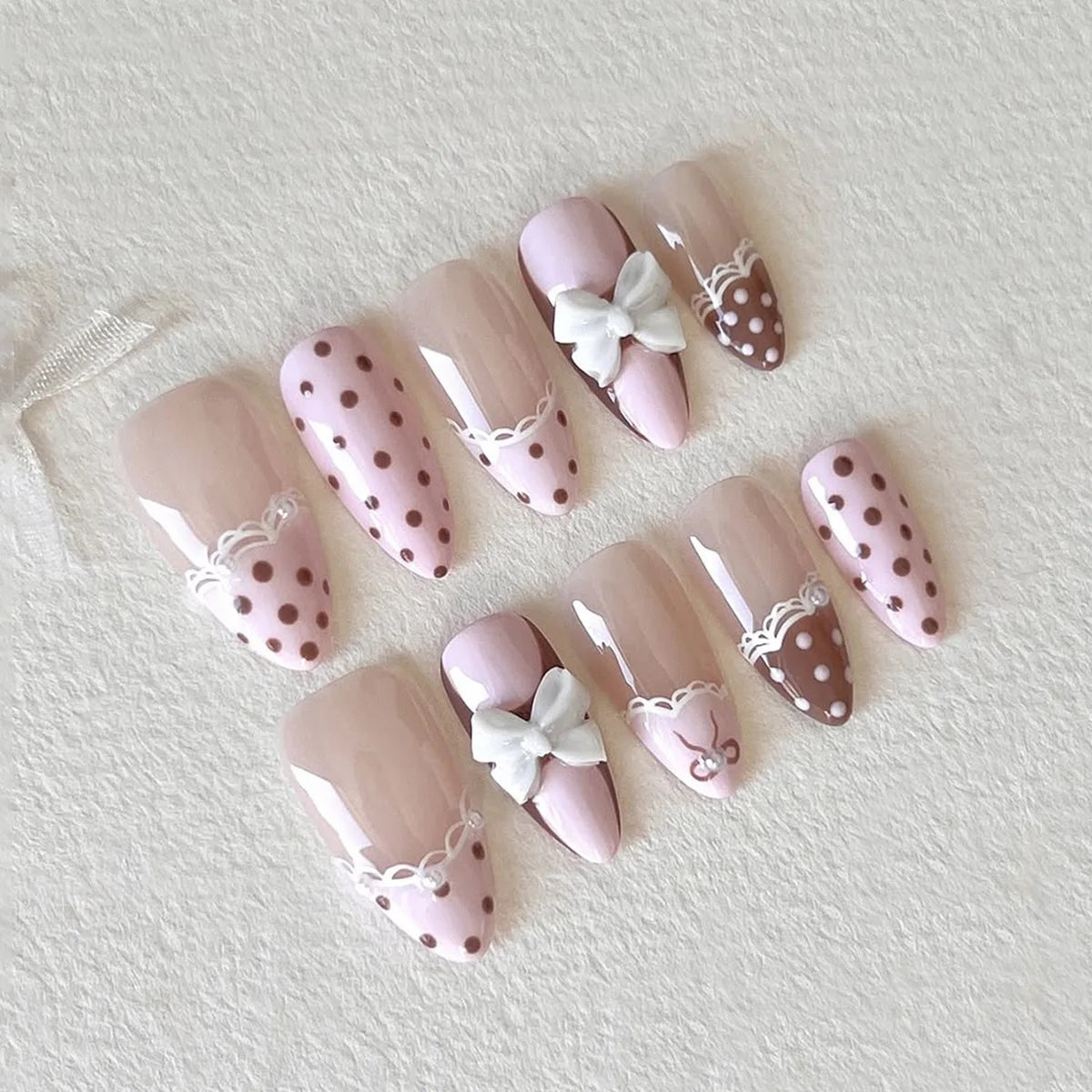 Gentle Nude Pink Press on Nails with 3D Flower