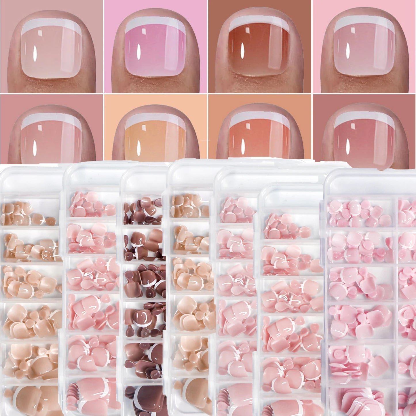 120Pcs Glossy Nude Pink French Press-On-Toenail Set 1*Box