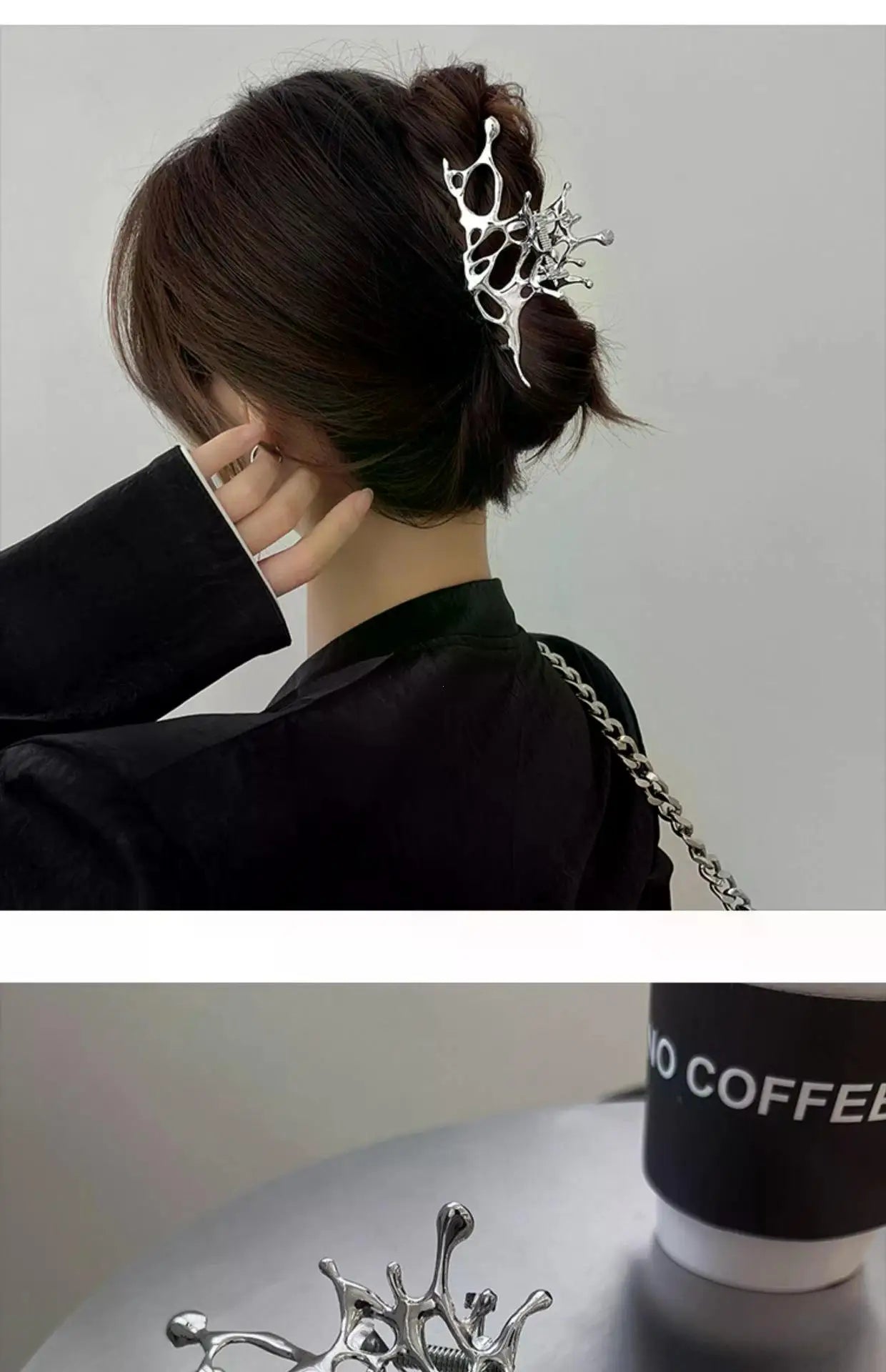 1/2PCS Geometric Claw Clips Women Large Metal Silver Color Korean Fashion Shark Hair Clips Grab Clamps Girls Hair Accessories