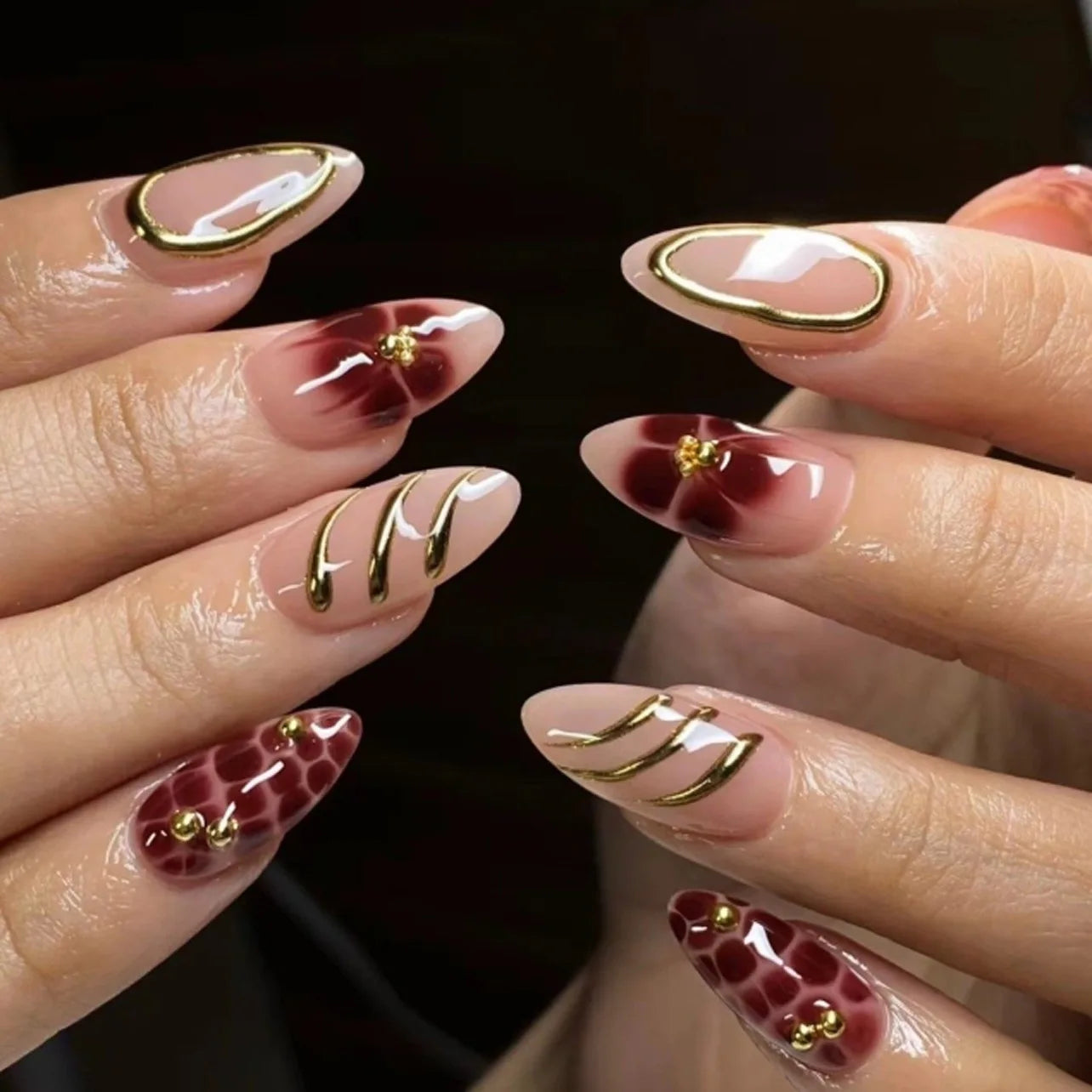 24pcs Flower Almond Press on Nails