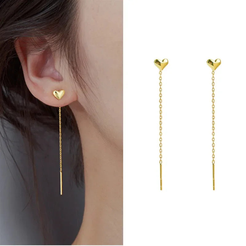 Drop Ear Line Long Hanging Earrings for Women Rose Gold