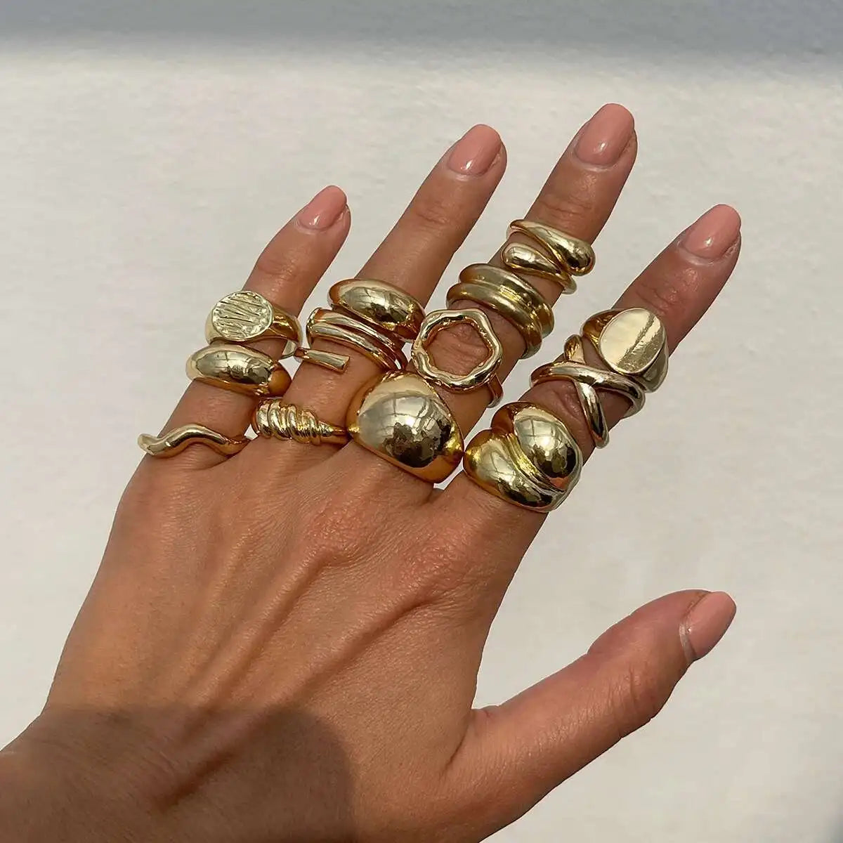 PuRui 14Pcs/Set Retro Silver Color Rings