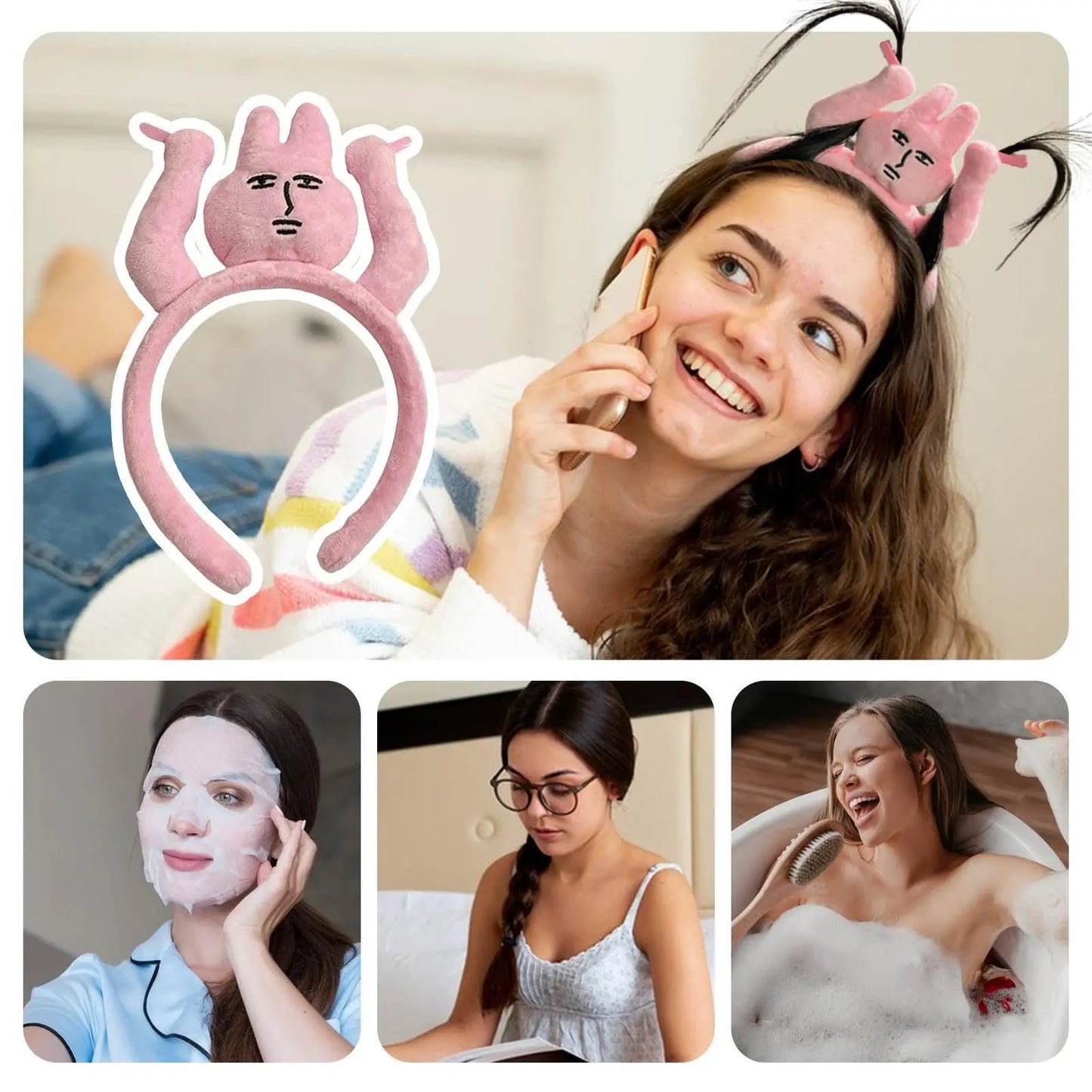 1-3PCS Headbands New Pink Bunny Hair Band Quirky Fun Plush Headband
