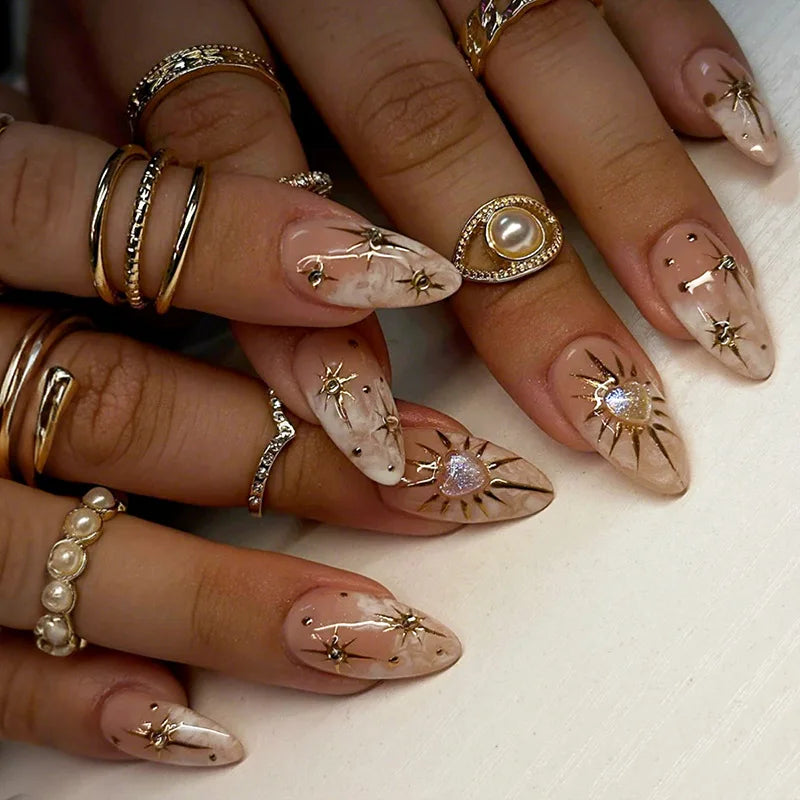 24Pcs Dark Press on Fake Nails with Black Glitter