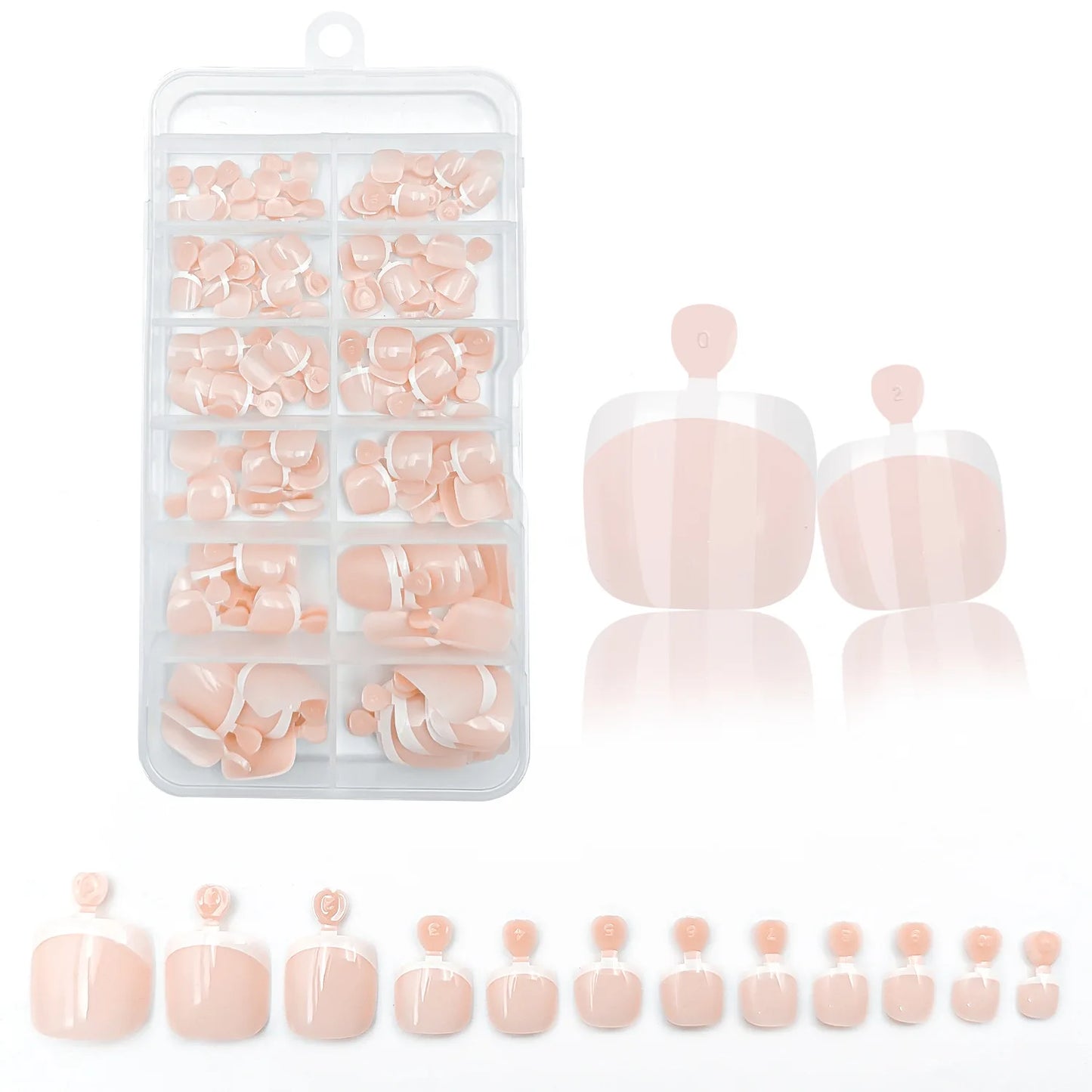 120Pcs Glossy Nude Pink French Press-On-Toenail Set 1*Box