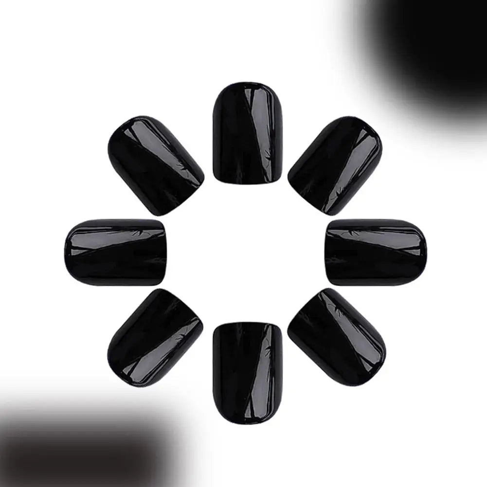 24pcs Black Square Press on Nails Medium Long Fake Nails