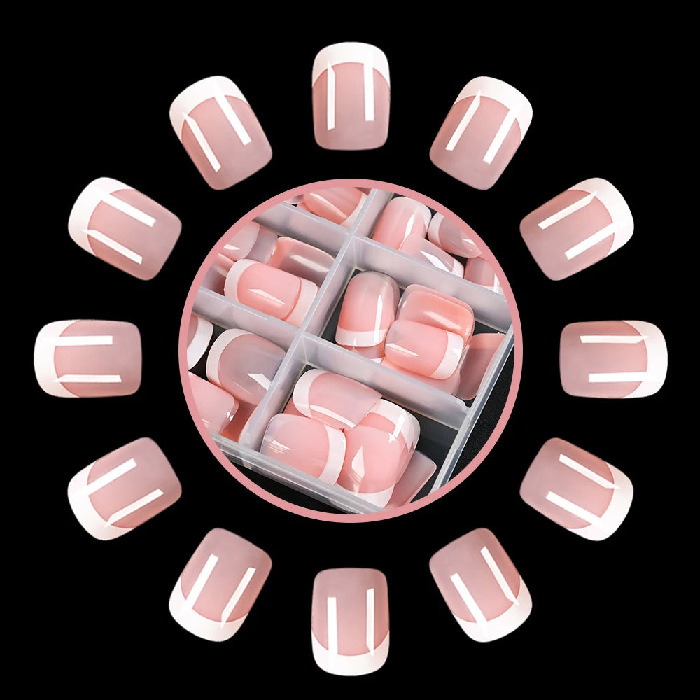 120Pcs Pink French Short Square Fake Nails