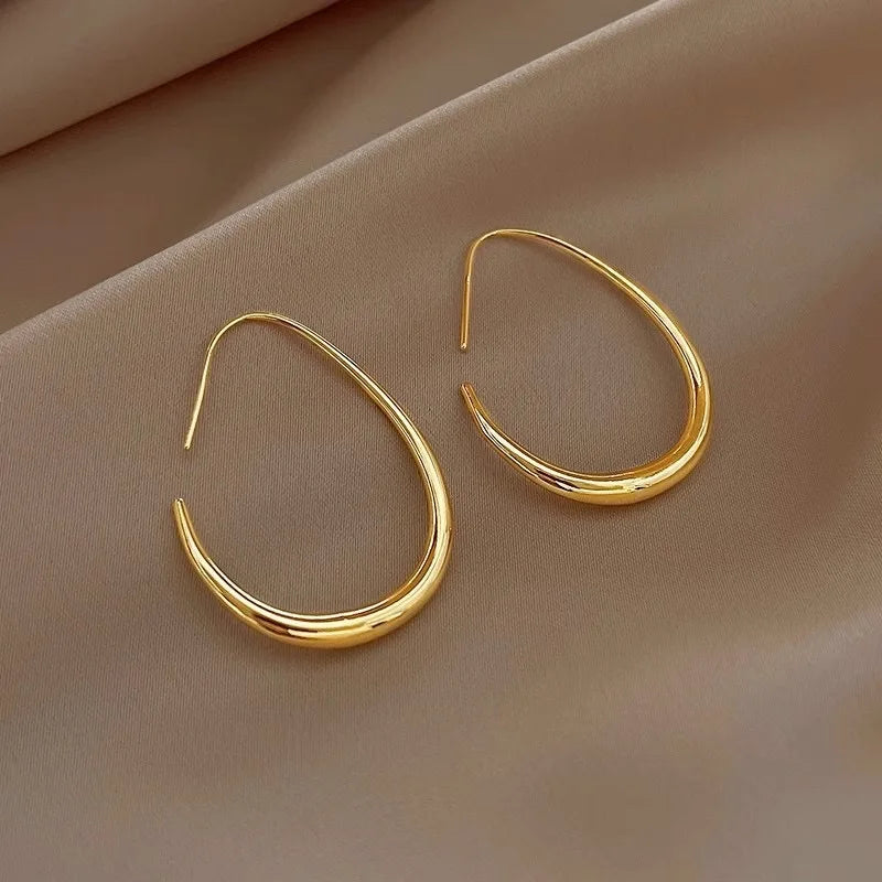 925 Sterling Silver Golden Ellipse Wedding Hoop Earrings