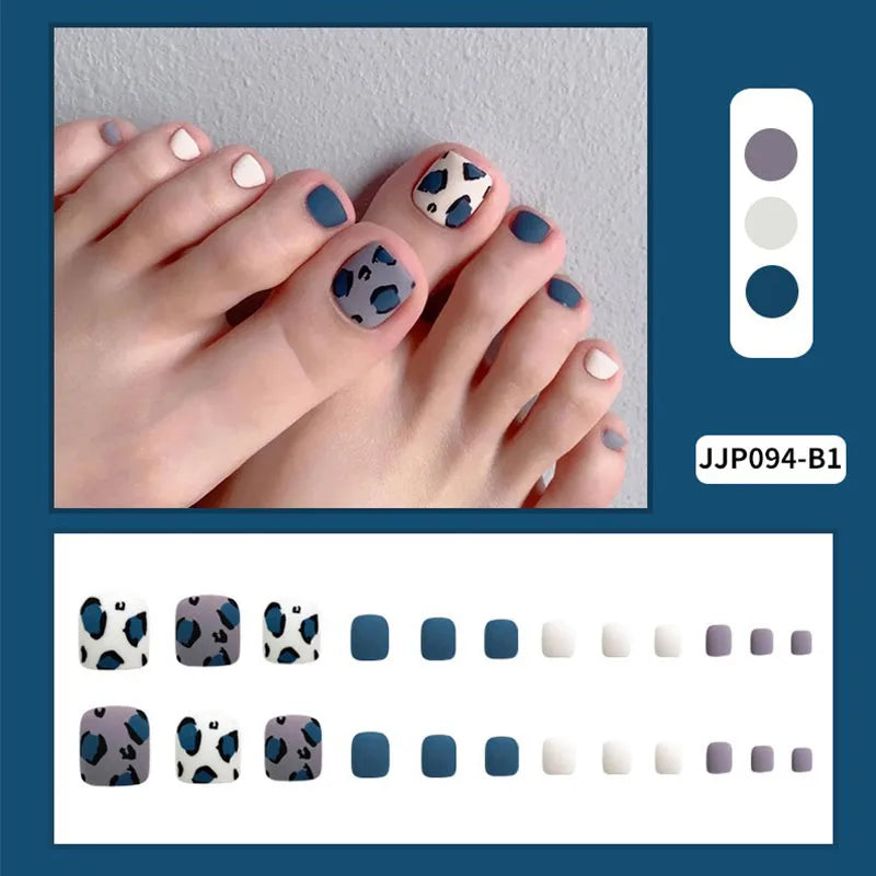 New 24 Pcs French Design Fake Toe False Nails