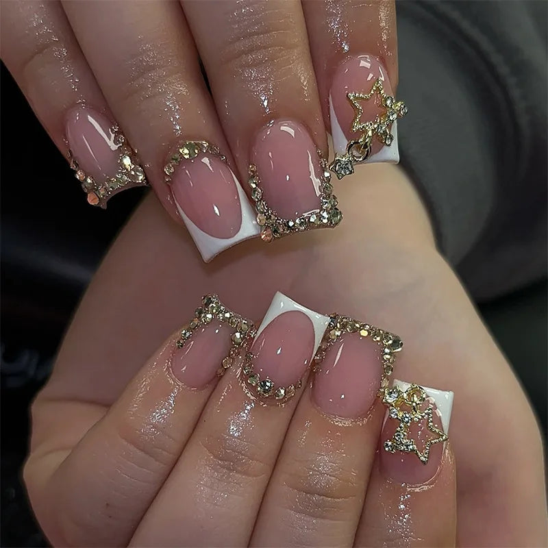 24pcs Press on Nails Short Almond Bowknot Black Press on Nails