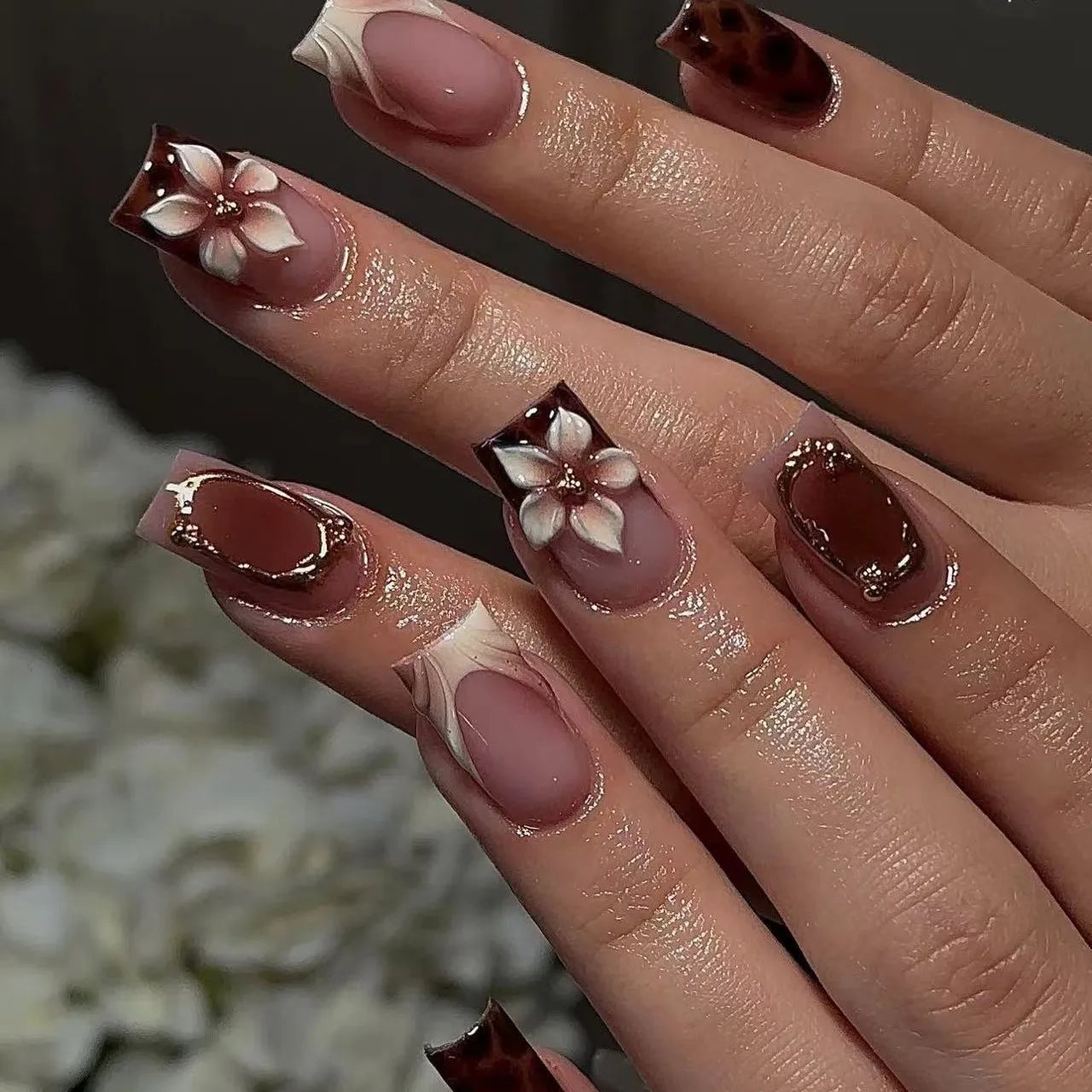 24pcs Press on Nails Short Almond Bowknot Black Press on Nails