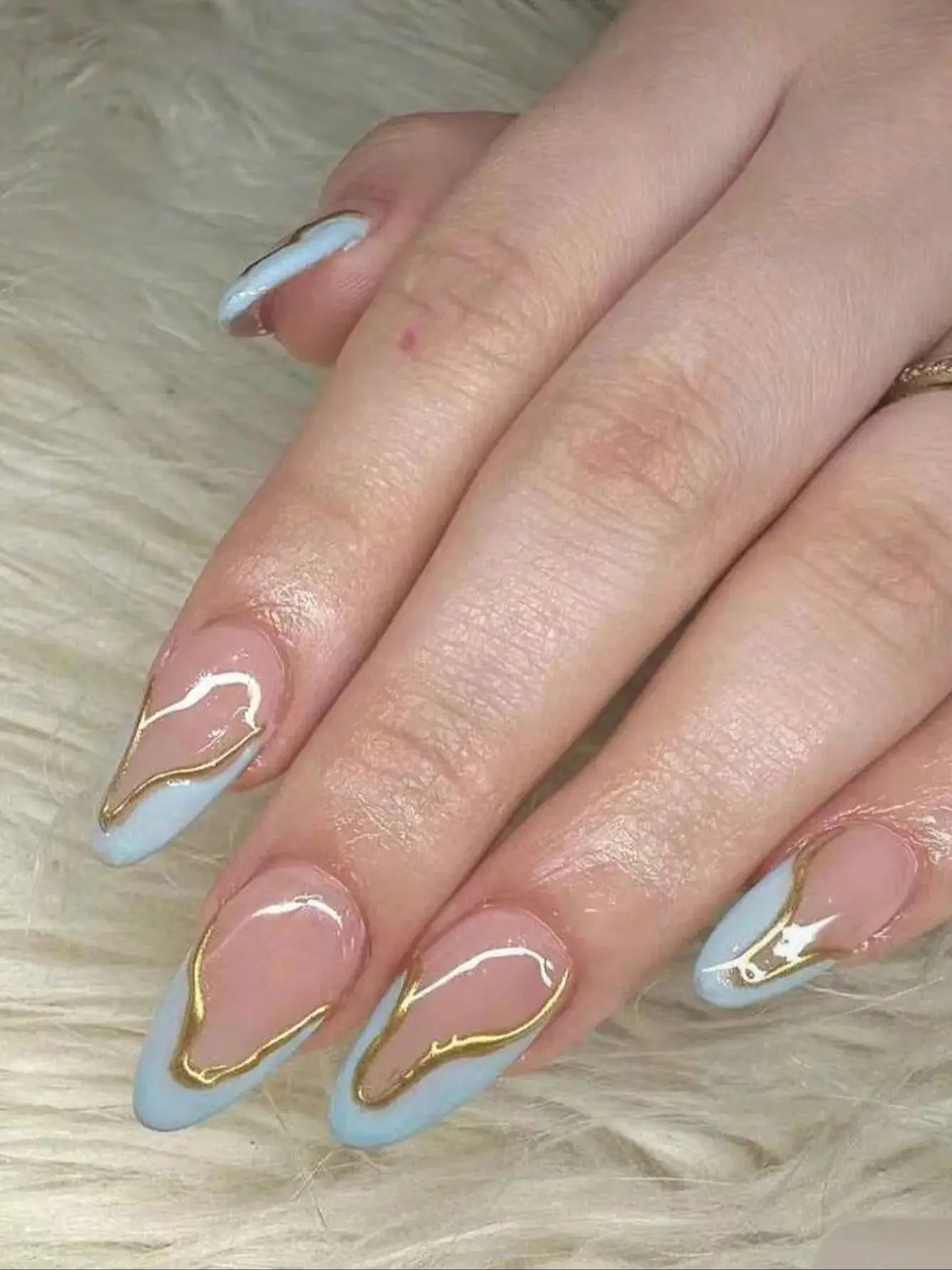 10 Pieces of Handmade Fake Nails with Blue French Tips
