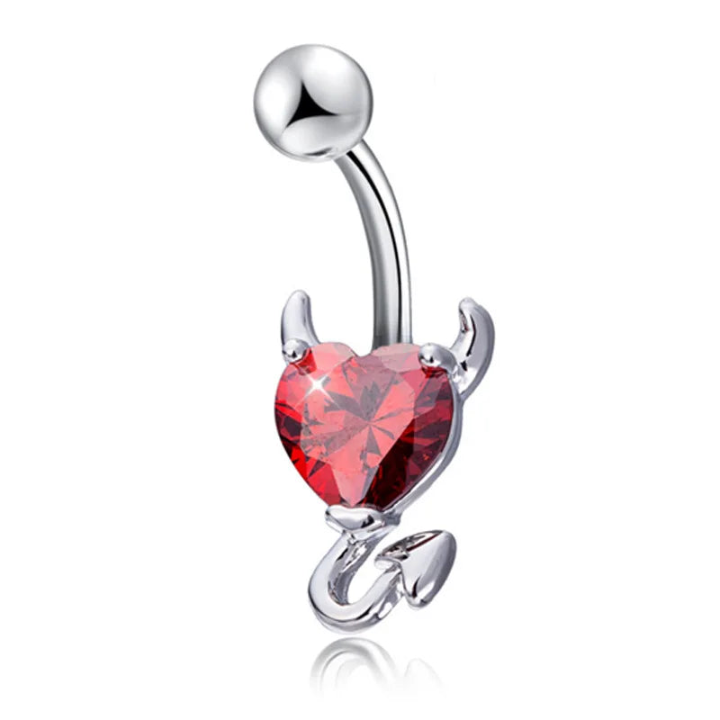 Steel Belly Button Rings Pink Crystal Piercing