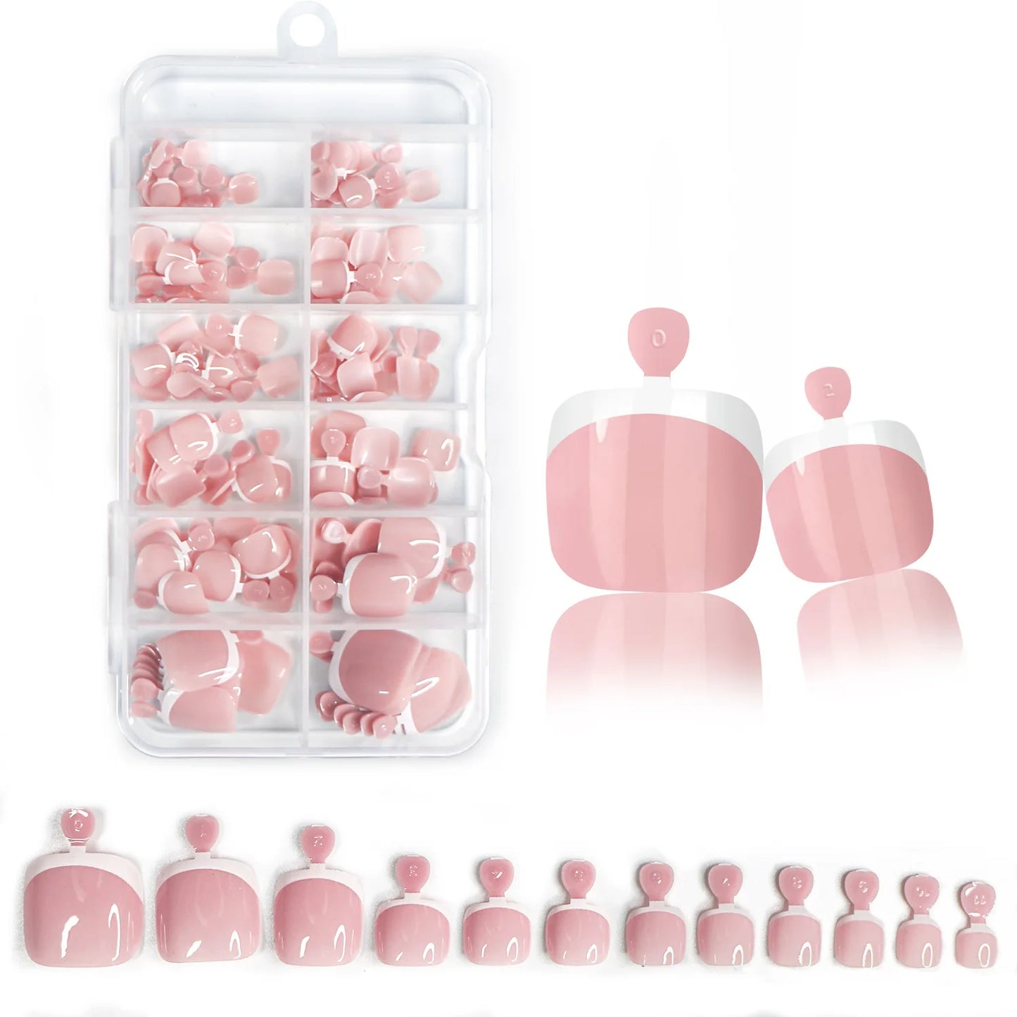 120Pcs Glossy Nude Pink French Press-On-Toenail Set 1*Box