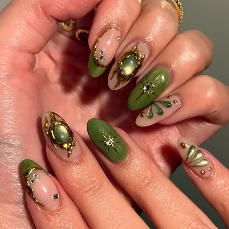 24pcs Flower Almond Press on Nails