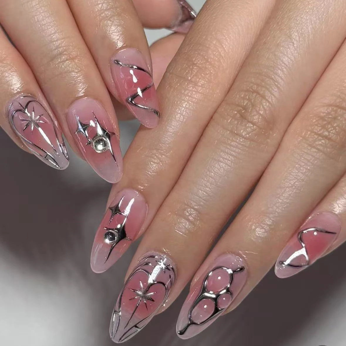 24Pcs Dark Press on Fake Nails with Black Glitter