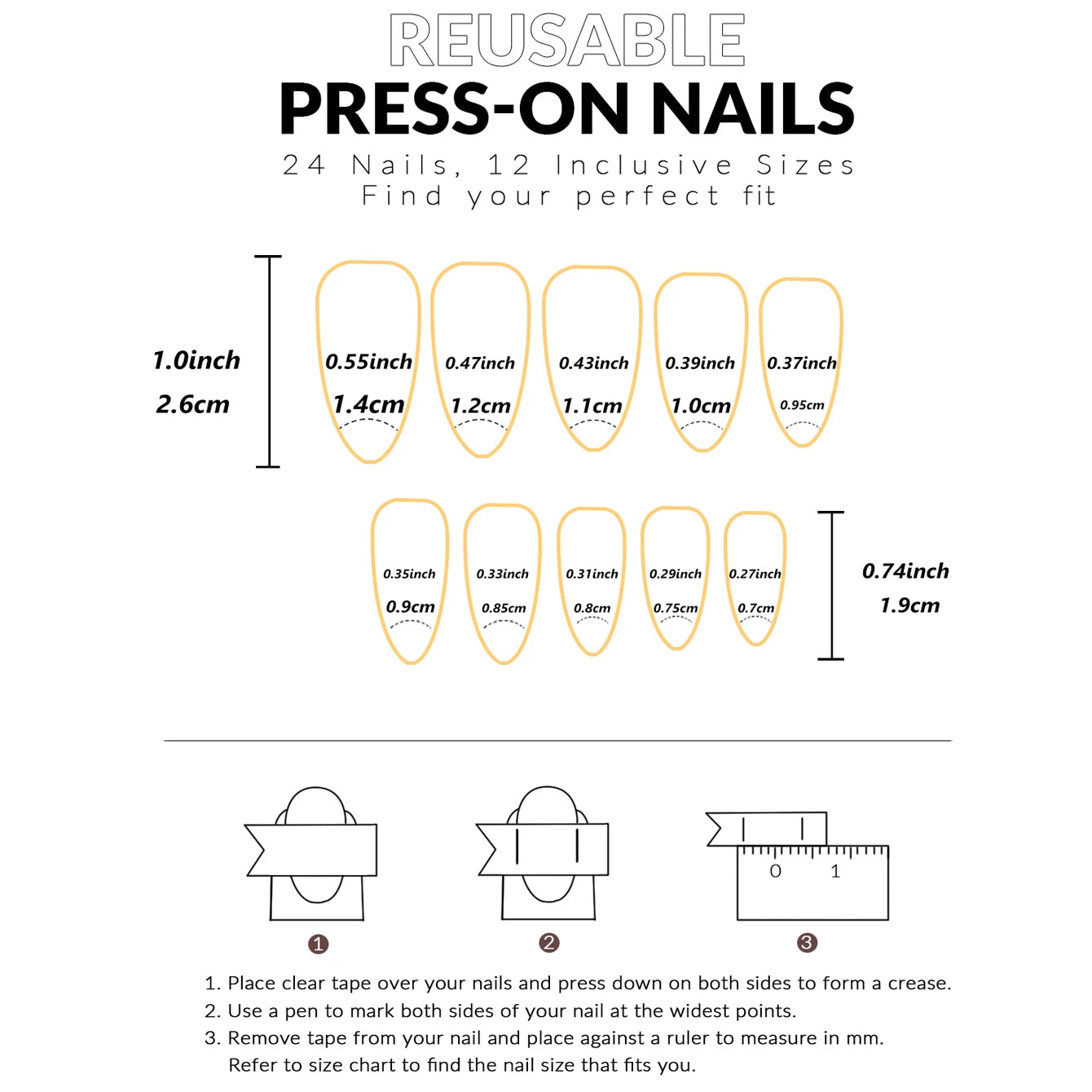 Short Press on Nails, BettyCora Square 24 Pcs