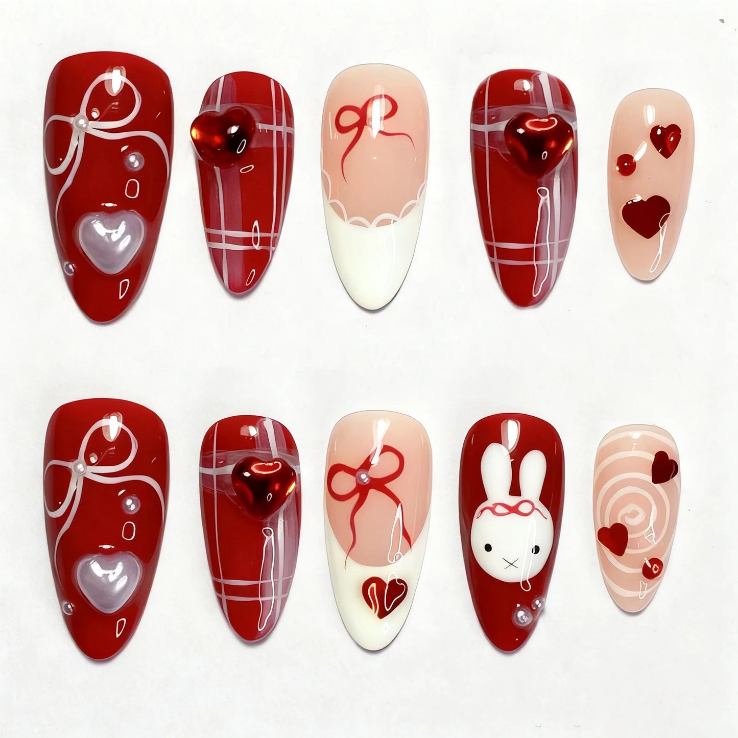 Gentle Nude Pink Press on Nails with 3D Flower