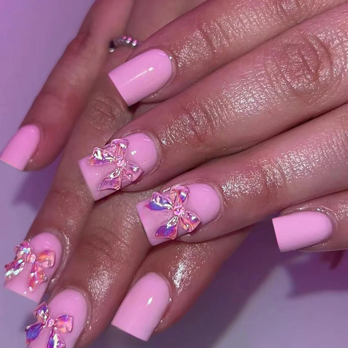 White French Press on Nails 3D Bowknot Fake Nails
