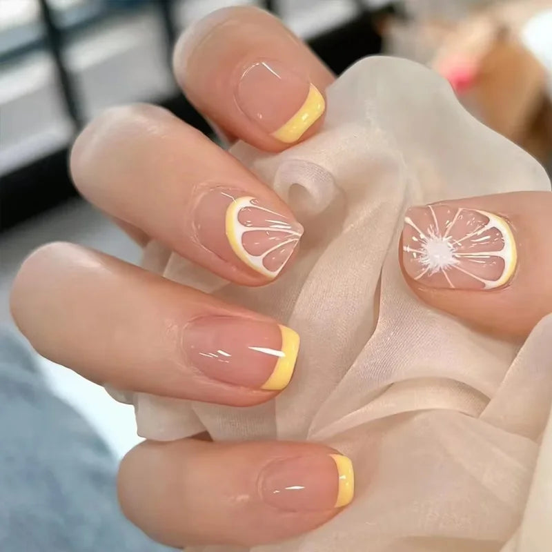 24Pcs/Set Short Fake Nails French Contracted Artistic Line Nail Arts Manicure False Nails With Design For Nails Extension
