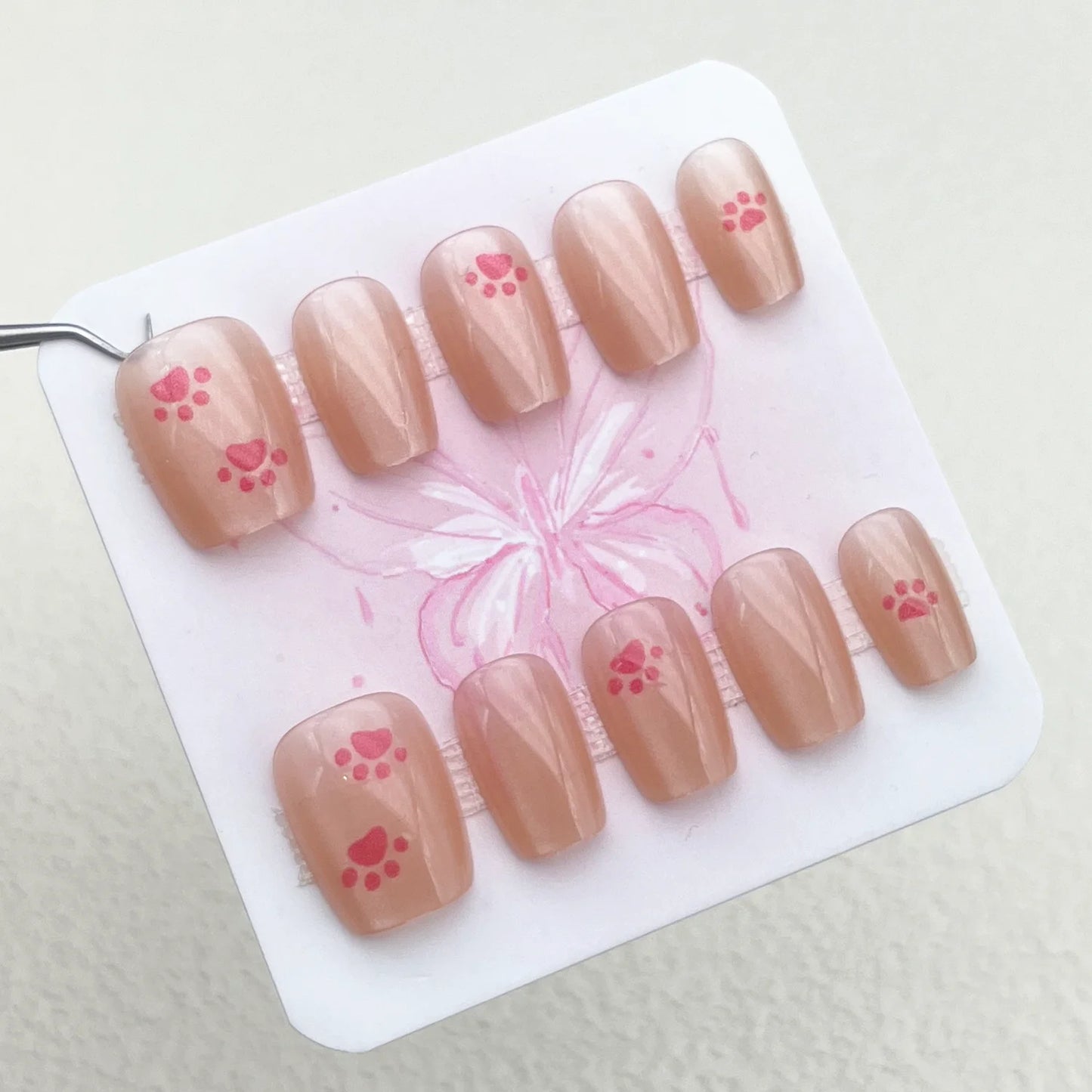 10pcs Cute Woman Press On Nails Handmade Pink Cat Claw Short False Artificial Nail Tips Decorated Korean Nails Press On