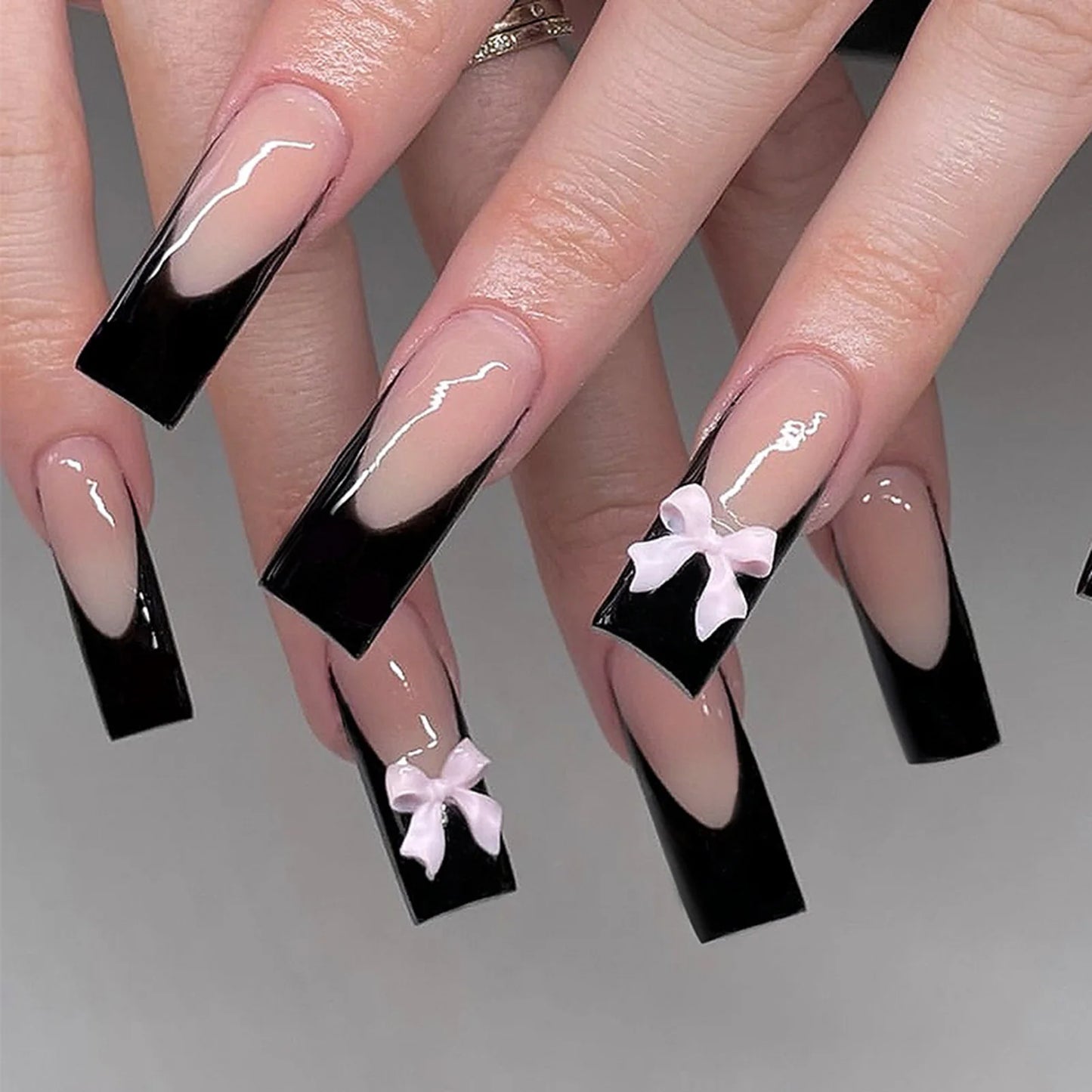 White French Press on Nails 3D Bowknot Fake Nails