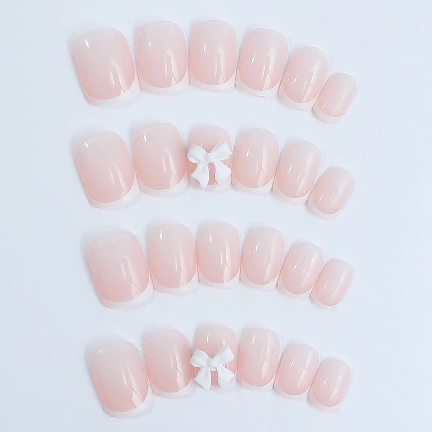 White French Press on Nails 3D Bowknot Fake Nails