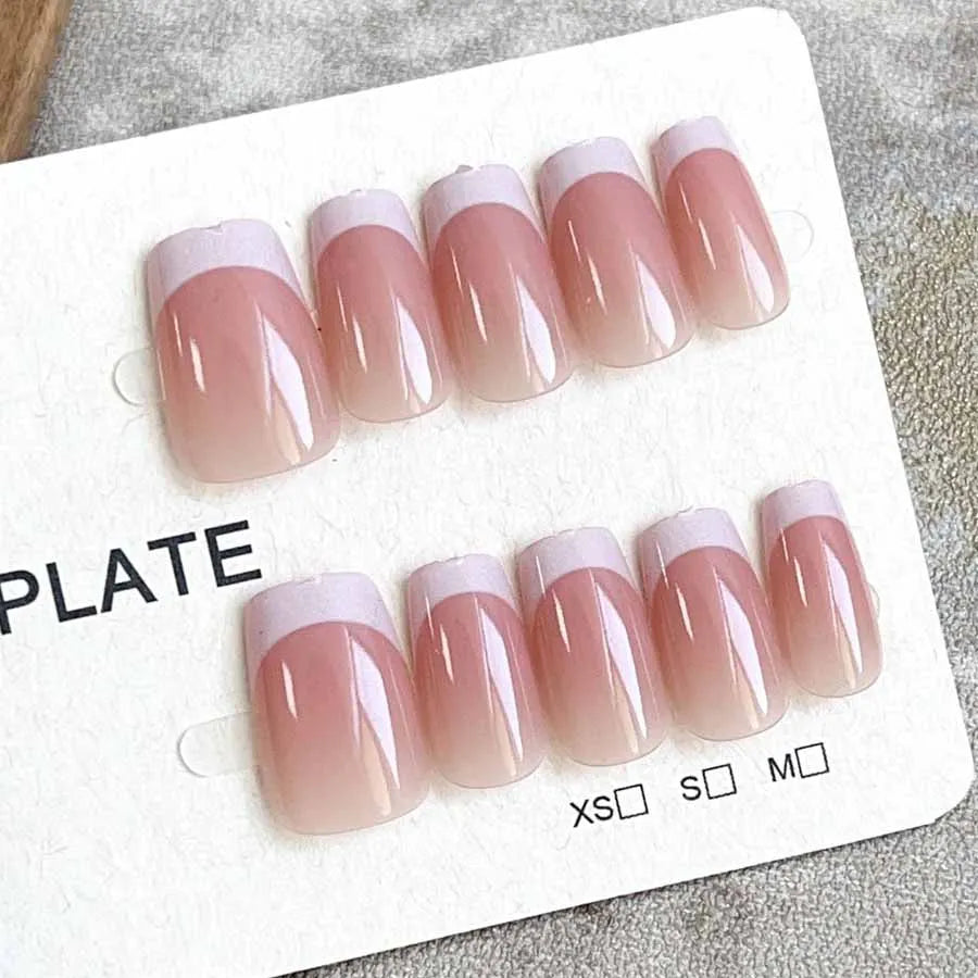 10pcs French White Fake Nails Light Pink Press on NailsFull Cover Short Square Ins Simple False Nails for Women and Girls Wear