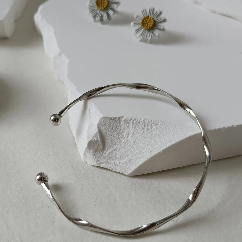 Silver Color Twisted Wave Bracelets Bangles