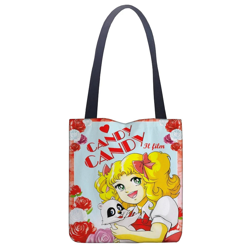 Cartoon Candy Candy Handbag Women Casual Linen Totes Underarm Top Handle Bag Lady Shopping Travel Bags