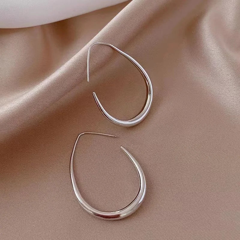 925 Sterling Silver Golden Ellipse Wedding Hoop Earrings