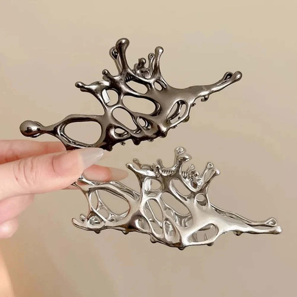 1/2PCS Geometric Claw Clips Women Large Metal Silver Color Korean Fashion Shark Hair Clips Grab Clamps Girls Hair Accessories