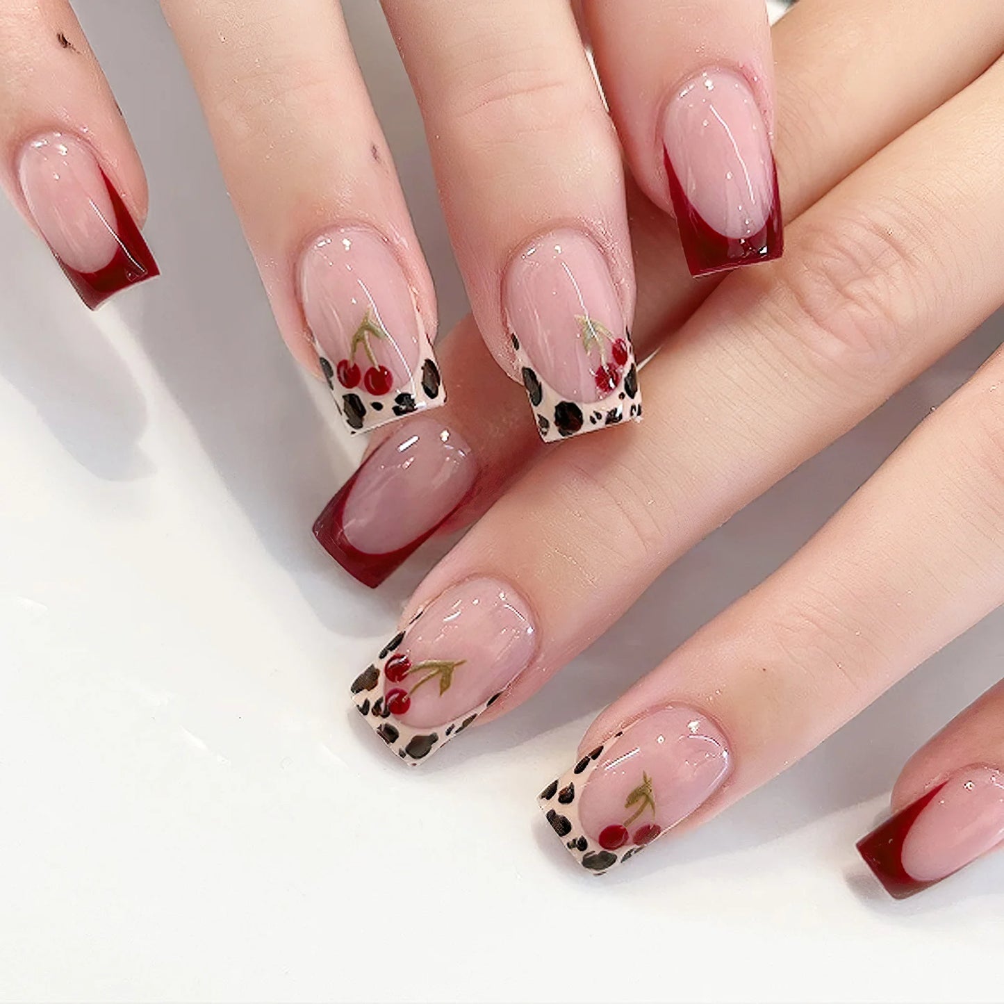 24Pcs Pink French Style Fake Nails 3D Bowknot