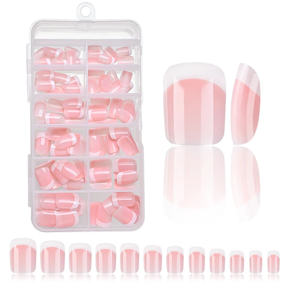 120Pcs Pink French Short Square Fake Nails