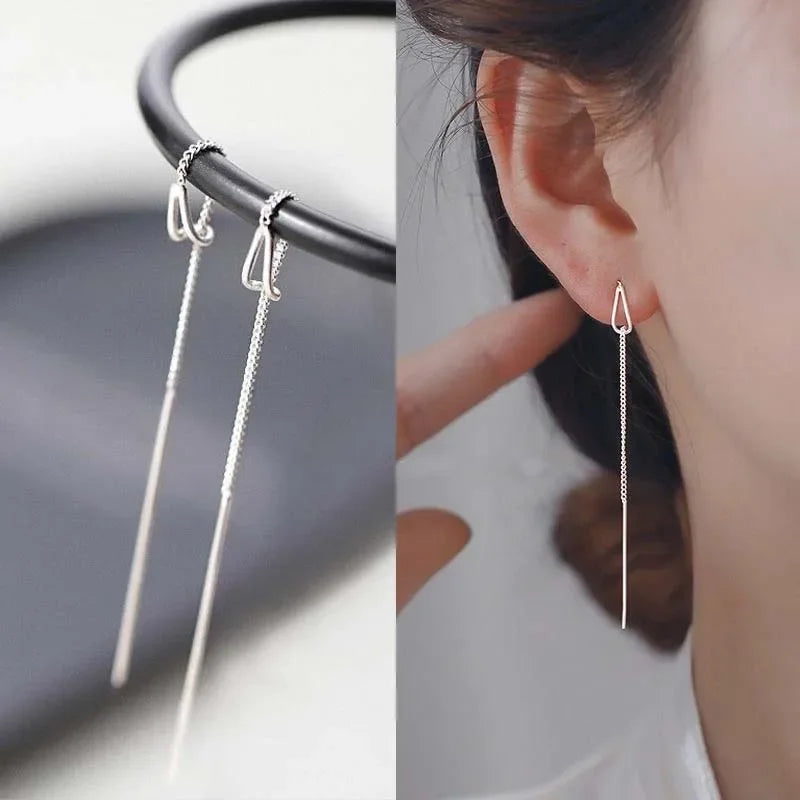 Drop Ear Line Long Hanging Earrings for Women Rose Gold