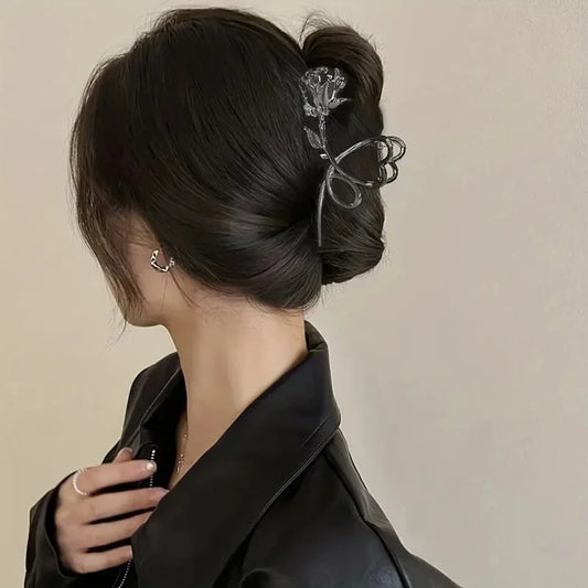 Stylish Vintage Metal Rose Hair Claw Clips - Perfect for Ponytails and Headbands - Durable and Comfortable - Ideal for Women's H