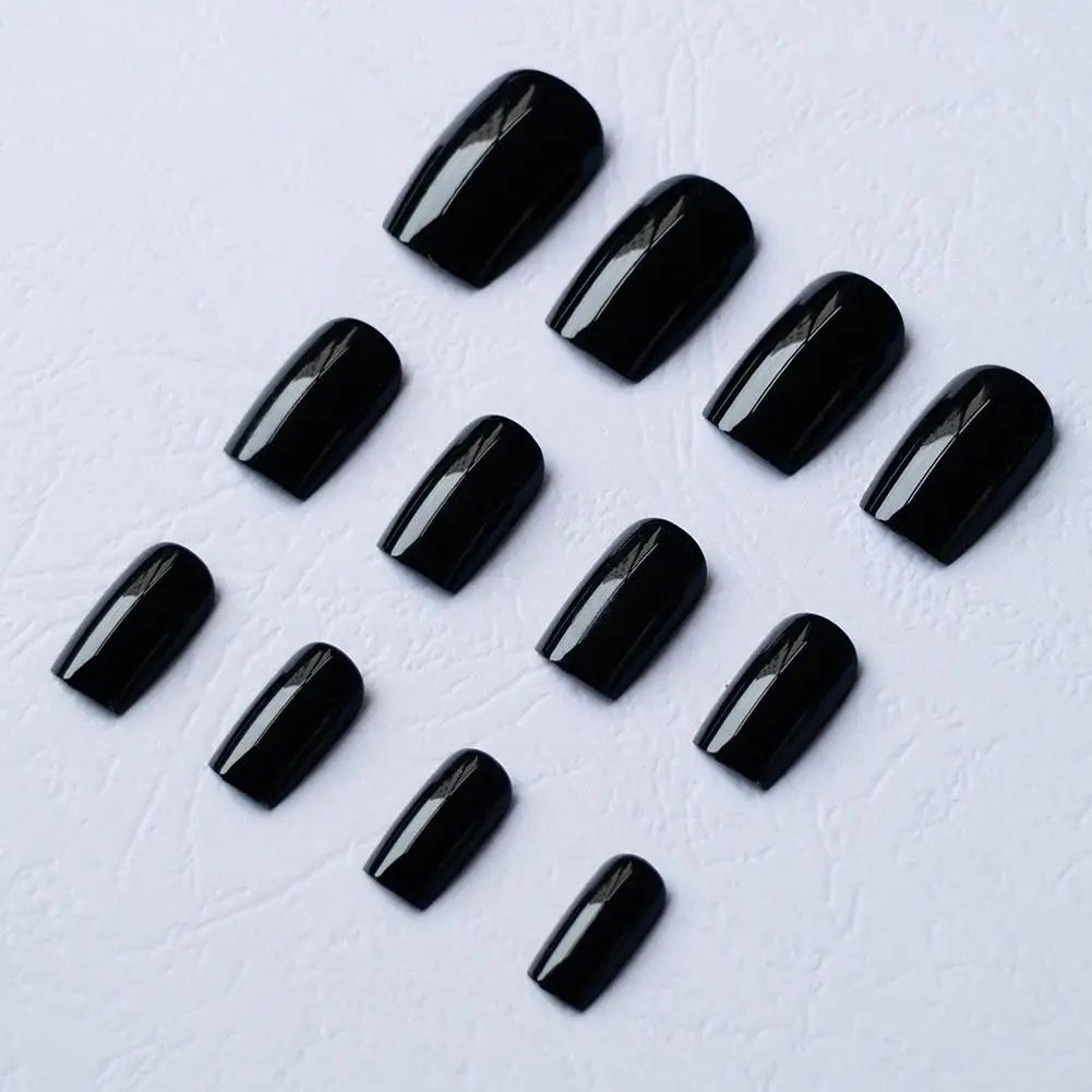 24pcs Black Square Press on Nails Medium Long Fake Nails