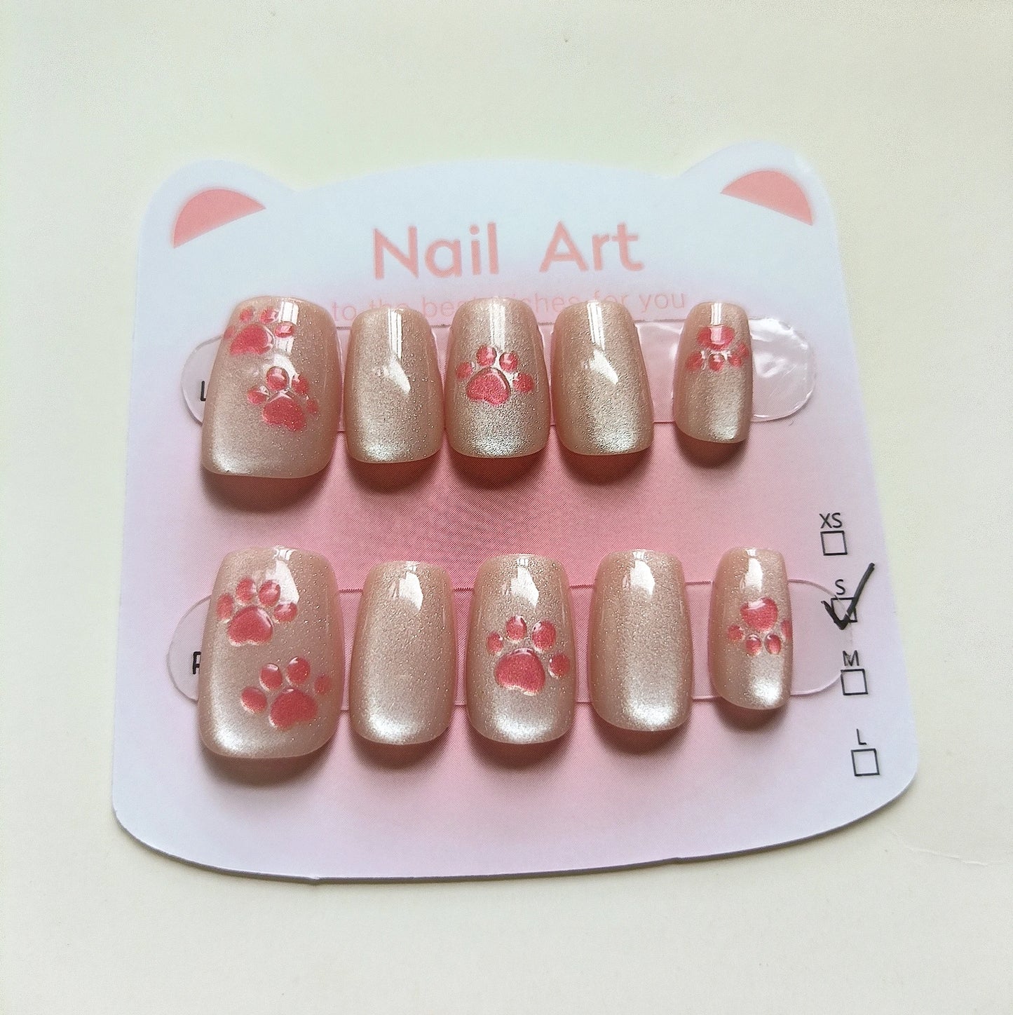 10pcs Cute Woman Press On Nails Handmade Pink Cat Claw Short False Artificial Nail Tips Decorated Korean Nails Press On