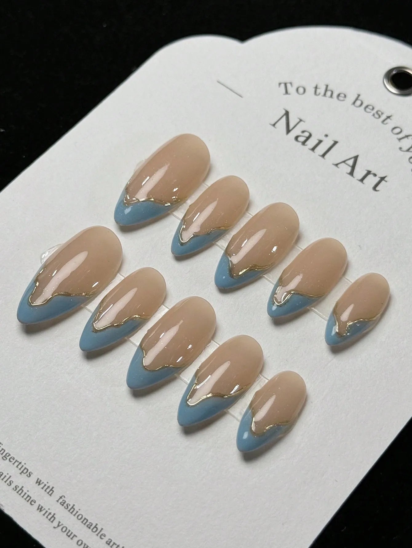10 Pieces of Handmade Fake Nails with Blue French Tips