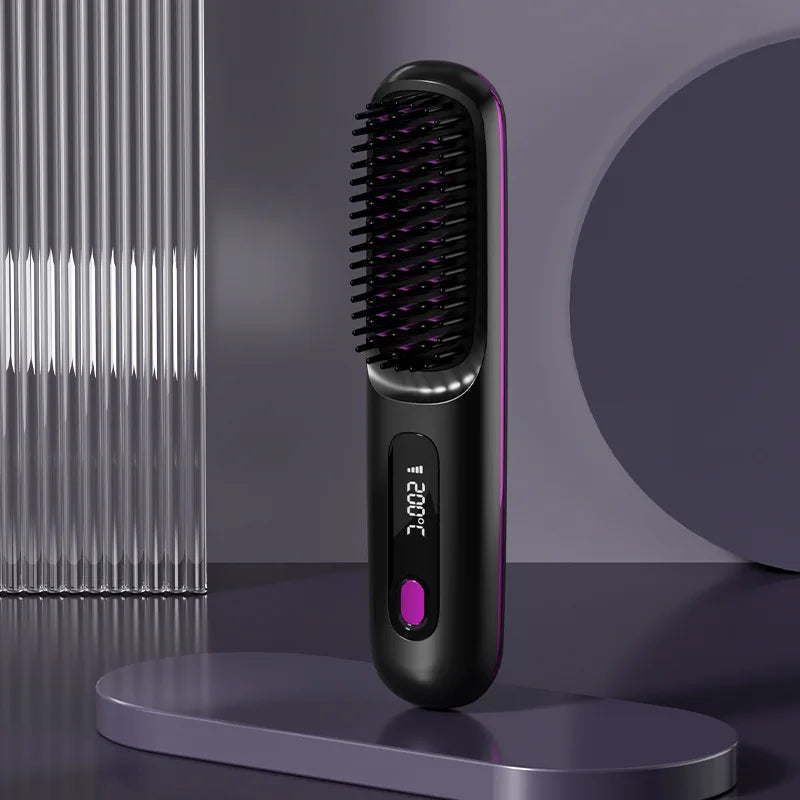Ceramic Hair Straightener Brush – Anti-Frizz