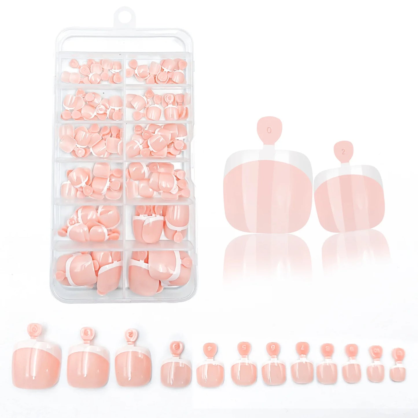 120Pcs Glossy Nude Pink French Press-On-Toenail Set 1*Box