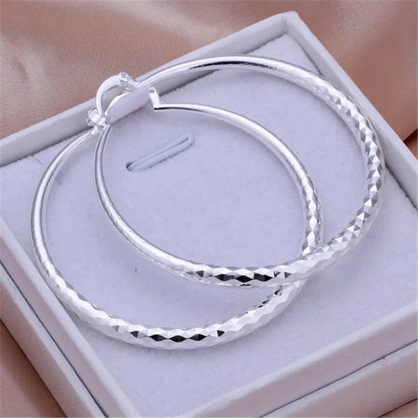 Charms fine 925 Sterling Silver 5CM circle hoop Earrings