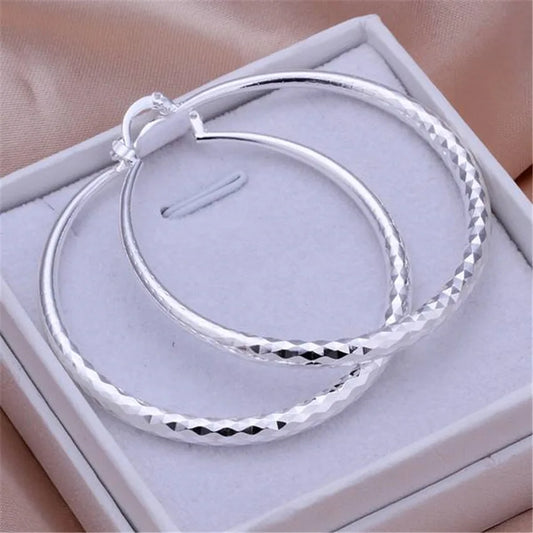 Charms fine 925 Sterling Silver 5CM circle hoop Earrings