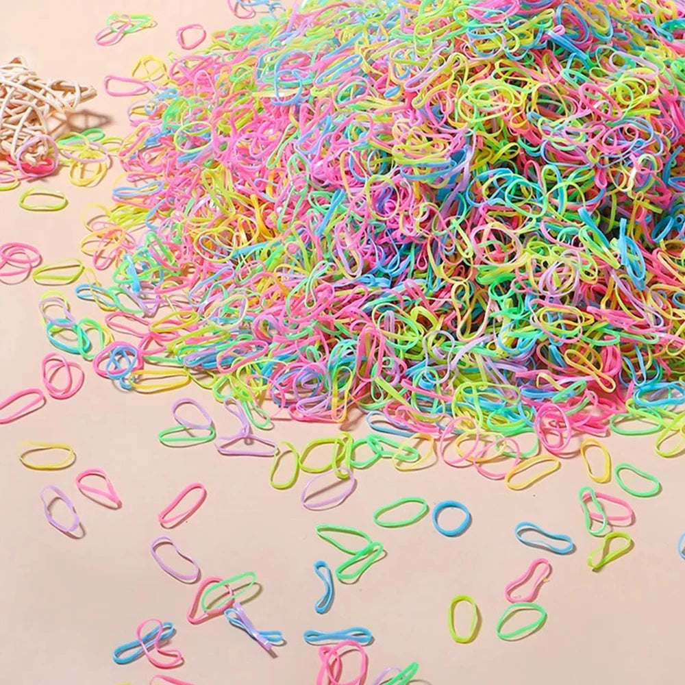 500/1000/2000pcs Girls Colourful Rubber Hair Bands