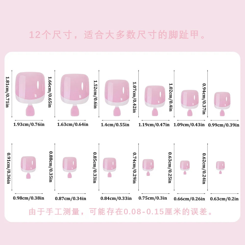 120Pcs Glossy Nude Pink French Press-On-Toenail Set 1*Box