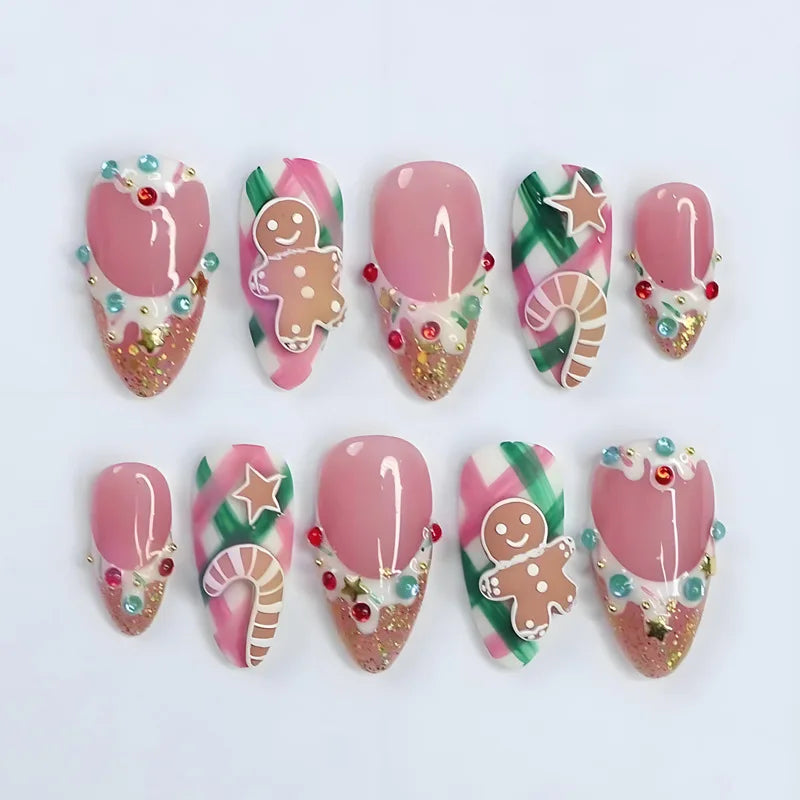 Gentle Nude Pink Press on Nails with 3D Flower