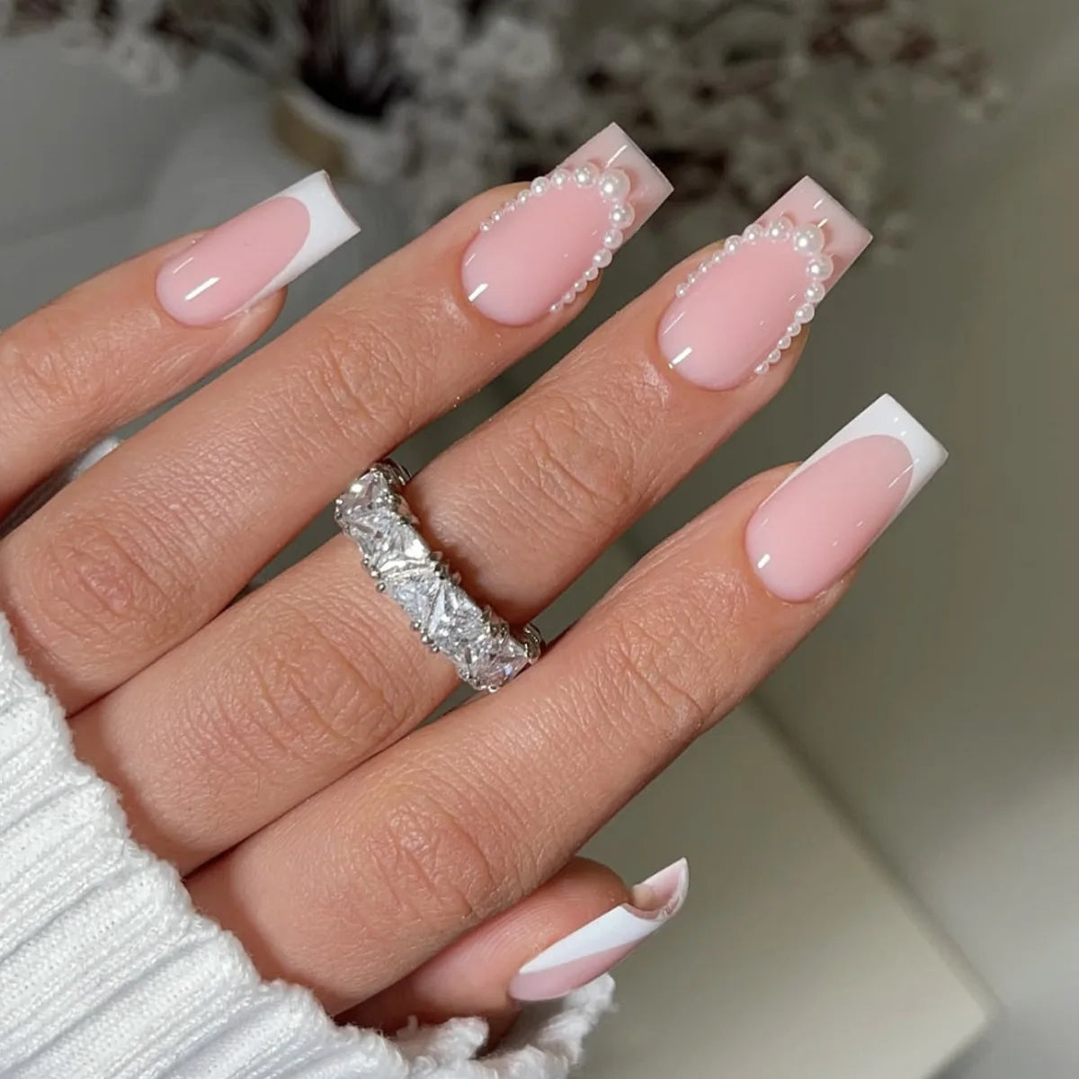 White French Press on Nails 3D Bowknot Fake Nails